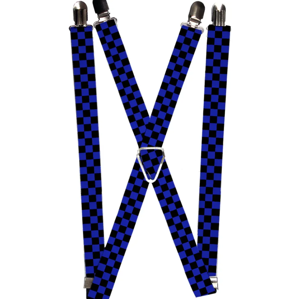 Suspenders - 1.0" - Checker Black/Neon Blue