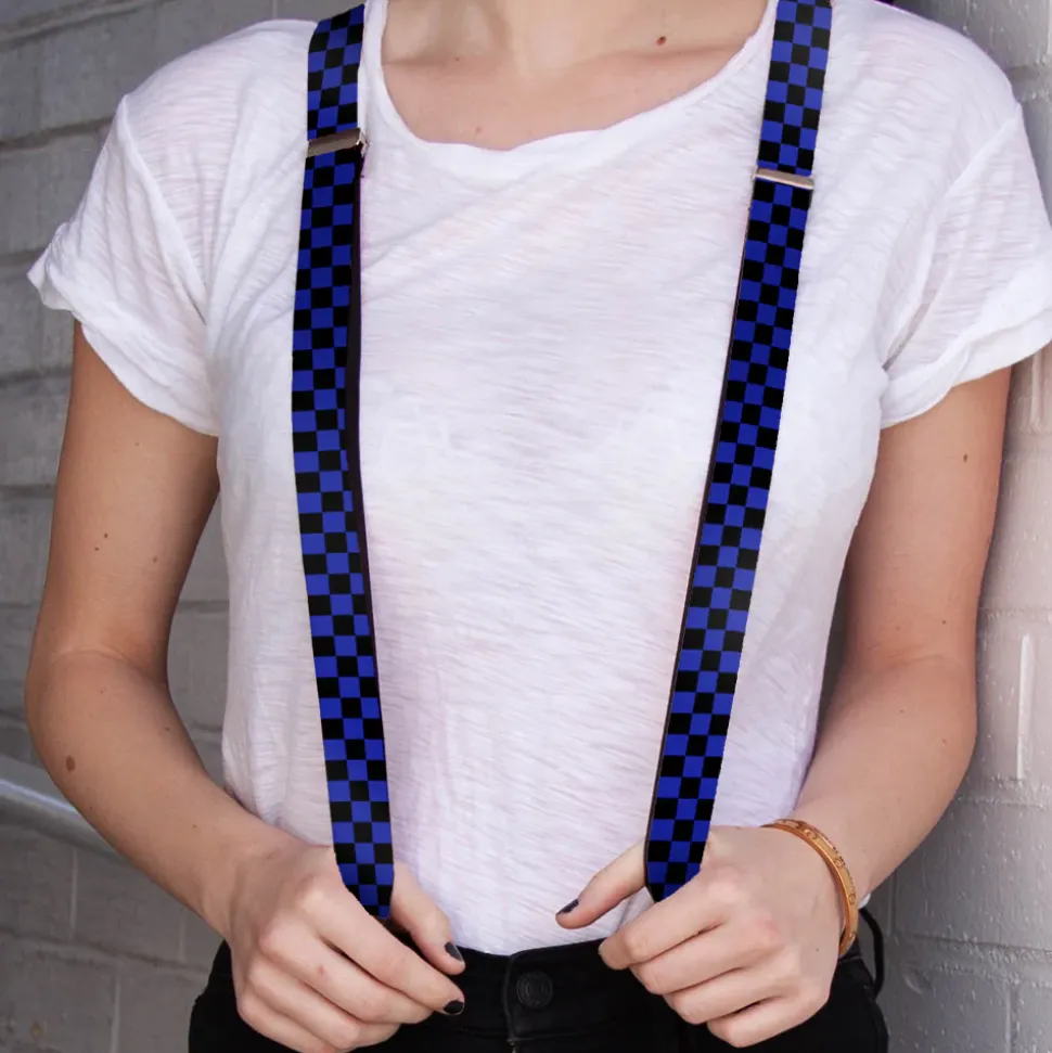 Suspenders - 1.0" - Checker Black/Neon Blue