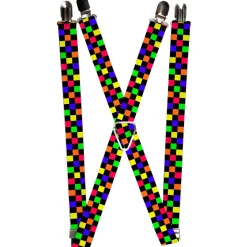 Suspenders - 1.0" - Checker Black/Multi Neon