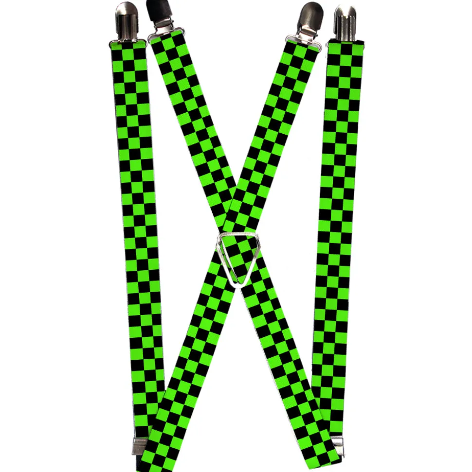 Suspenders - 1.0" - Checker Black Neon Green