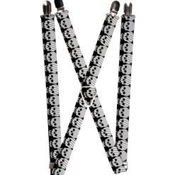 Suspenders - 1.0" - Checker & Stripe Skulls Black/White/Gray