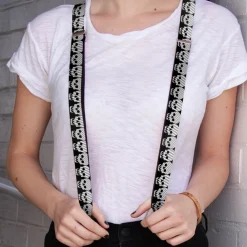 Suspenders - 1.0" - Checker & Stripe Skulls Black/White/Gray