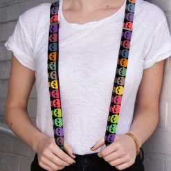 Suspenders - 1.0" - Checker & Stripe Skulls Black/Multi Neon