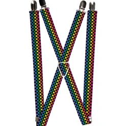 Suspenders - 1.0" - Checker Black/Neon Rainbow