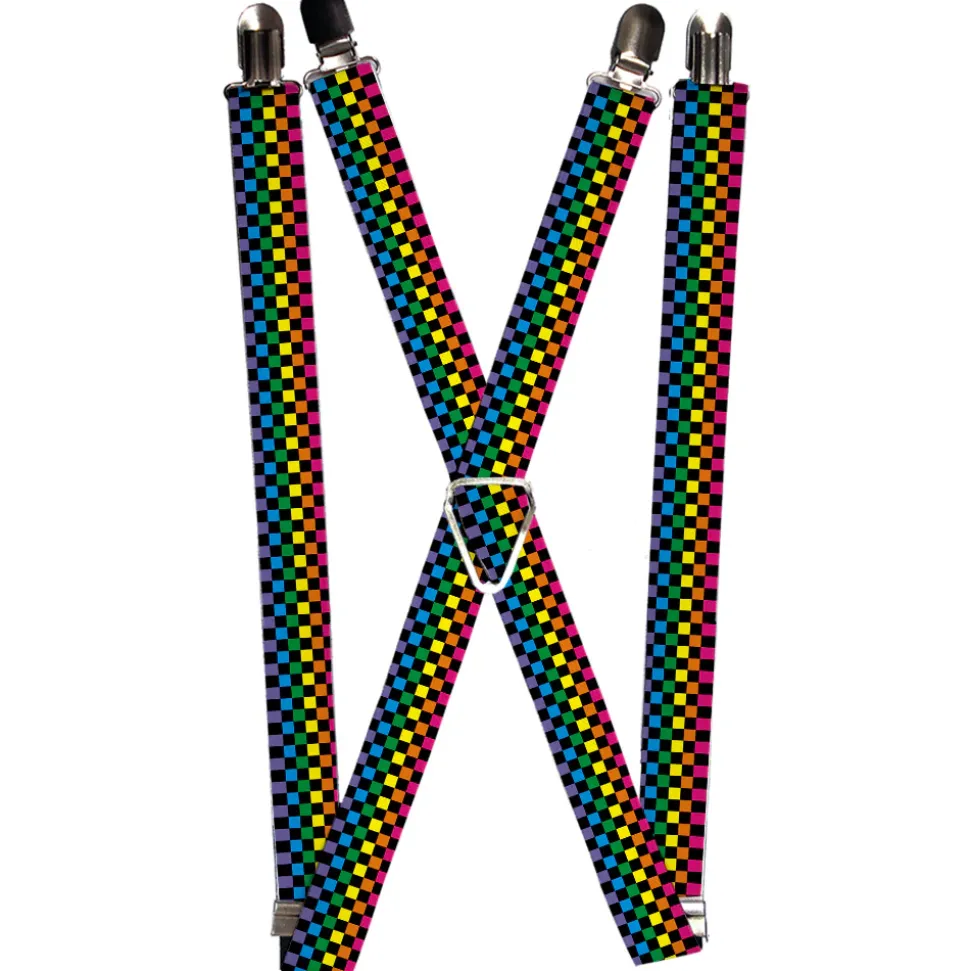 Suspenders - 1.0" - Checker Black/Neon Rainbow
