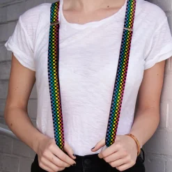 Suspenders - 1.0" - Checker Black/Neon Rainbow