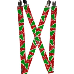 Suspenders - 1.0" - Christmas Trees/Stars Red/White/Green