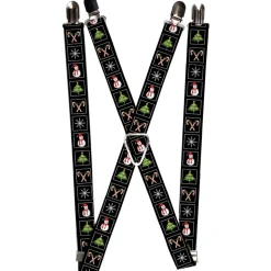 Suspenders - 1.0" - Christmas Blocks Black/White/Multi Color