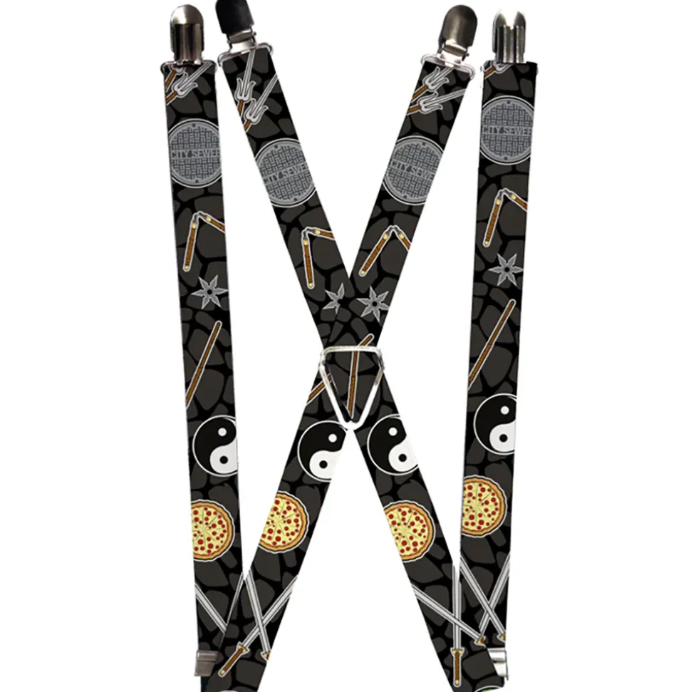 Suspenders - 1.0" - Classic Teenage Mutant Ninja Turtles Gear Elements Black Gray Turtle Shell