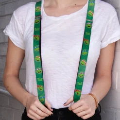 Suspenders - 1.0" - Classic Teenage Mutant Ninja Turtles Turtle Faces TMNT Green Turtle Shell