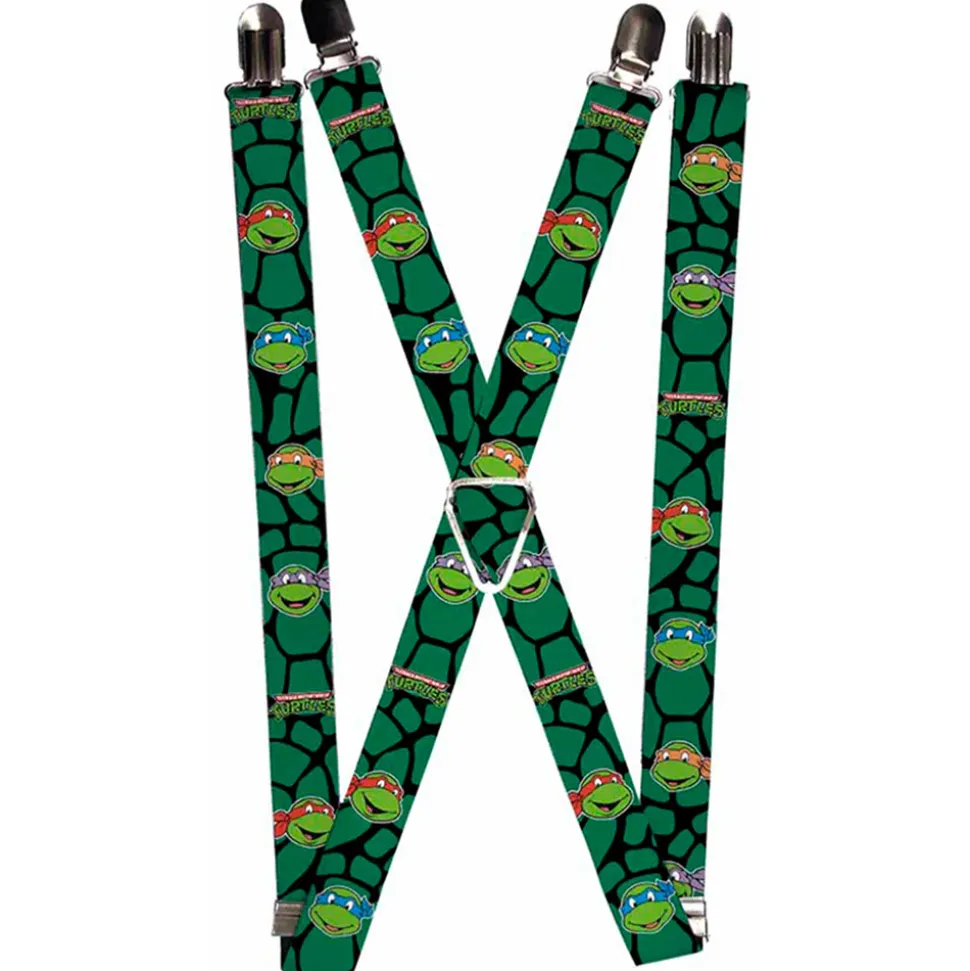 Suspenders - 1.0" - Classic TEENAGE MUTANT NINJA TURTLES Turtle Faces Black Green Turtle Shell