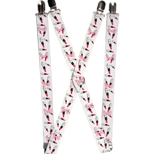 Suspenders - 1.0" - CRUELLA Lipstick Icon Scattered White Black Pink