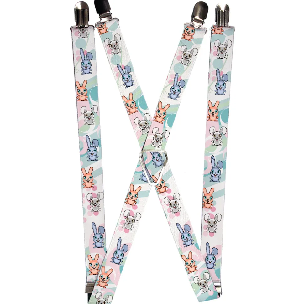 Suspenders - 1.0" - Cute Bunnies Multi Pastel