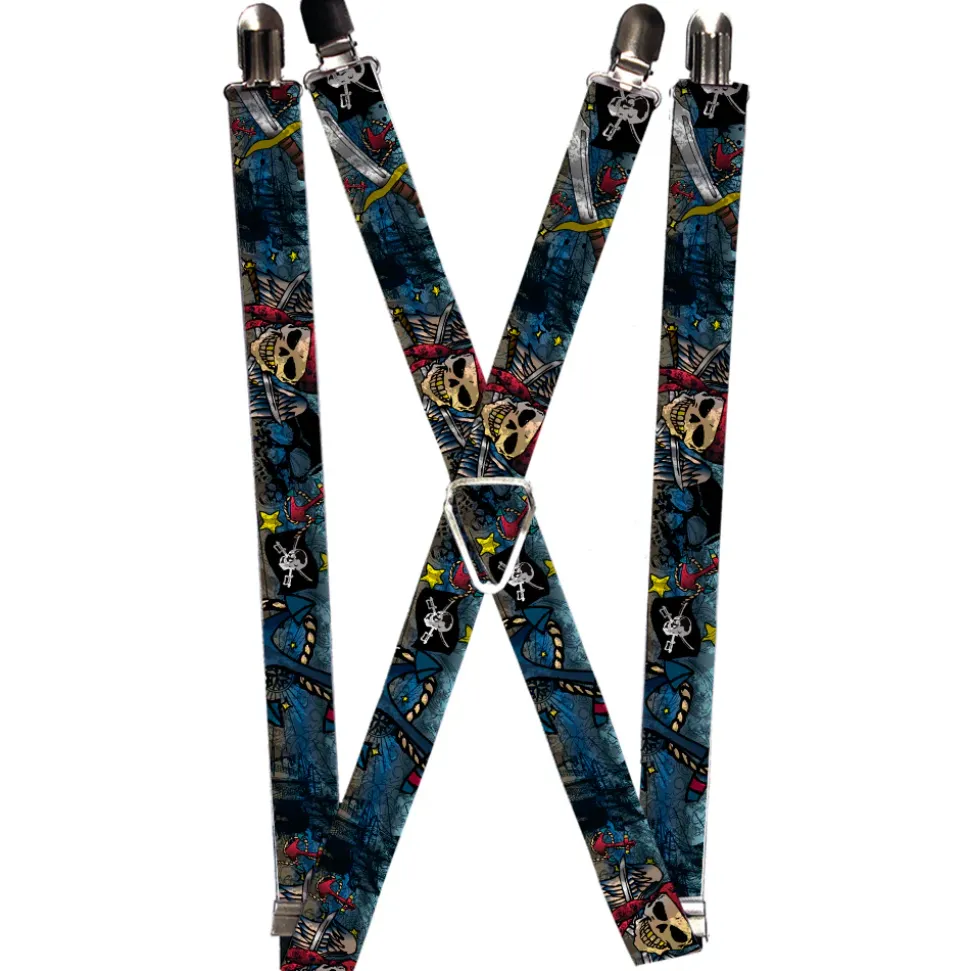 Suspenders - 1.0" - Dead Men Tell No Tales CLOSE-UP Turquoise