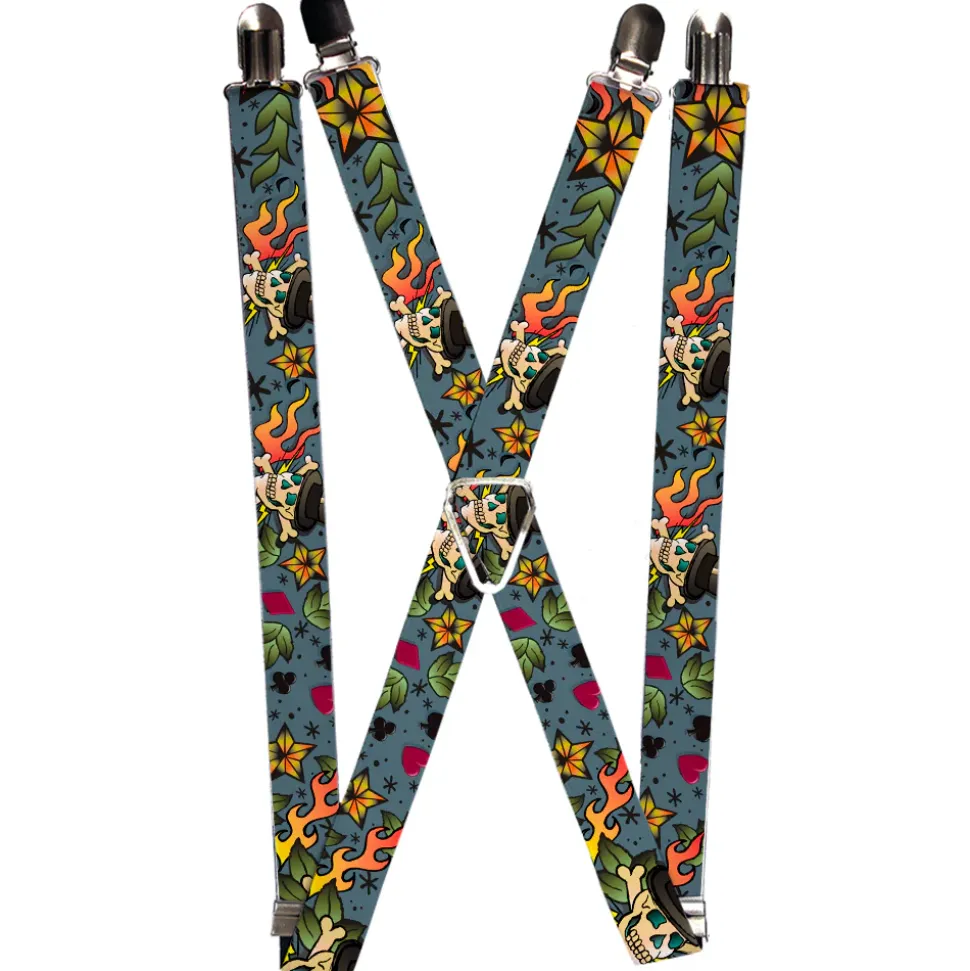 Suspenders - 1.0" - Death or Glory CLOSE-UP Gray