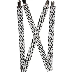 Suspenders - 1.0" - Diagonal Handlebar Mustaches White/Black