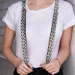 Suspenders - 1.0" - Diagonal Handlebar Mustaches White/Black