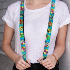 Suspenders - 1.0" - Dinosaur Superhero Baby Blue