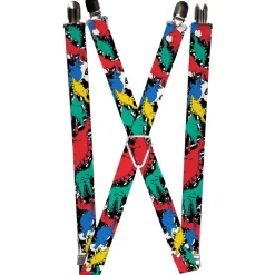 Suspenders - 1.0" - Dinosaurs/Paint Splatter Black/White/Multi Color