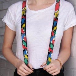 Suspenders - 1.0" - Dinosaurs/Paint Splatter Black/White/Multi Color