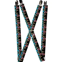 Suspenders - 1.0" - Flames Black/Blue/Pink