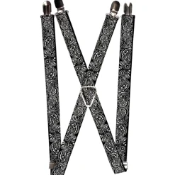 Suspenders - 1.0" - Floral Paisley2 Black/White