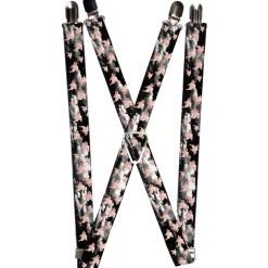 Suspenders - 1.0" - Flying Pigs Black/White/Pink