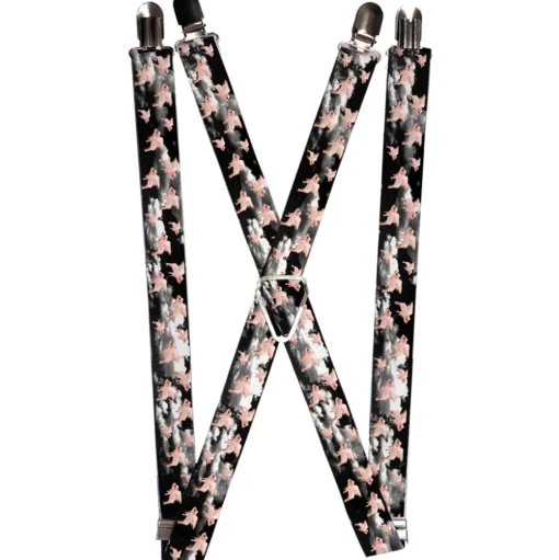 Suspenders - 1.0" - Flying Pigs Black/White/Pink