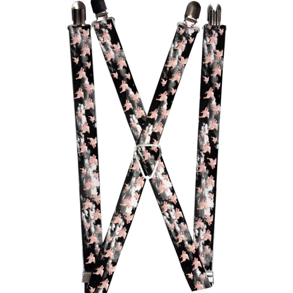 Suspenders - 1.0" - Flying Pigs Black/White/Pink