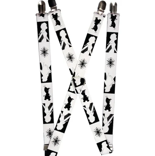 Suspenders - 1.0" - Frozen II Anna Olaf Elsa Silhouette Pose Blocks Black White