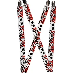 Suspenders - 1.0" - Girlie Skull Black/White w/Red Paint Drips