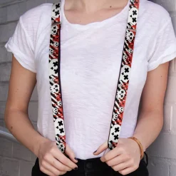 Suspenders - 1.0" - Girlie Skull Black/White w/Red Paint Drips