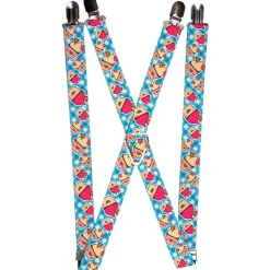 Suspenders - 1.0" - Happy Cupcakes Buffalo Plaid White/Blue