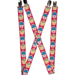 Suspenders - 1.0" - Happy Cupcakes/Dots Pink/Green
