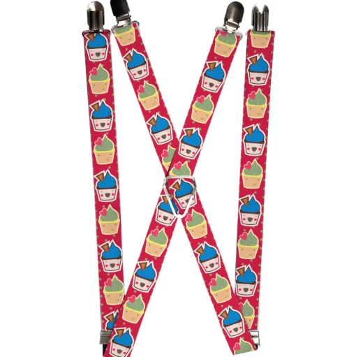 Suspenders - 1.0" - Happy Cupcakes/Dots Pink/Green