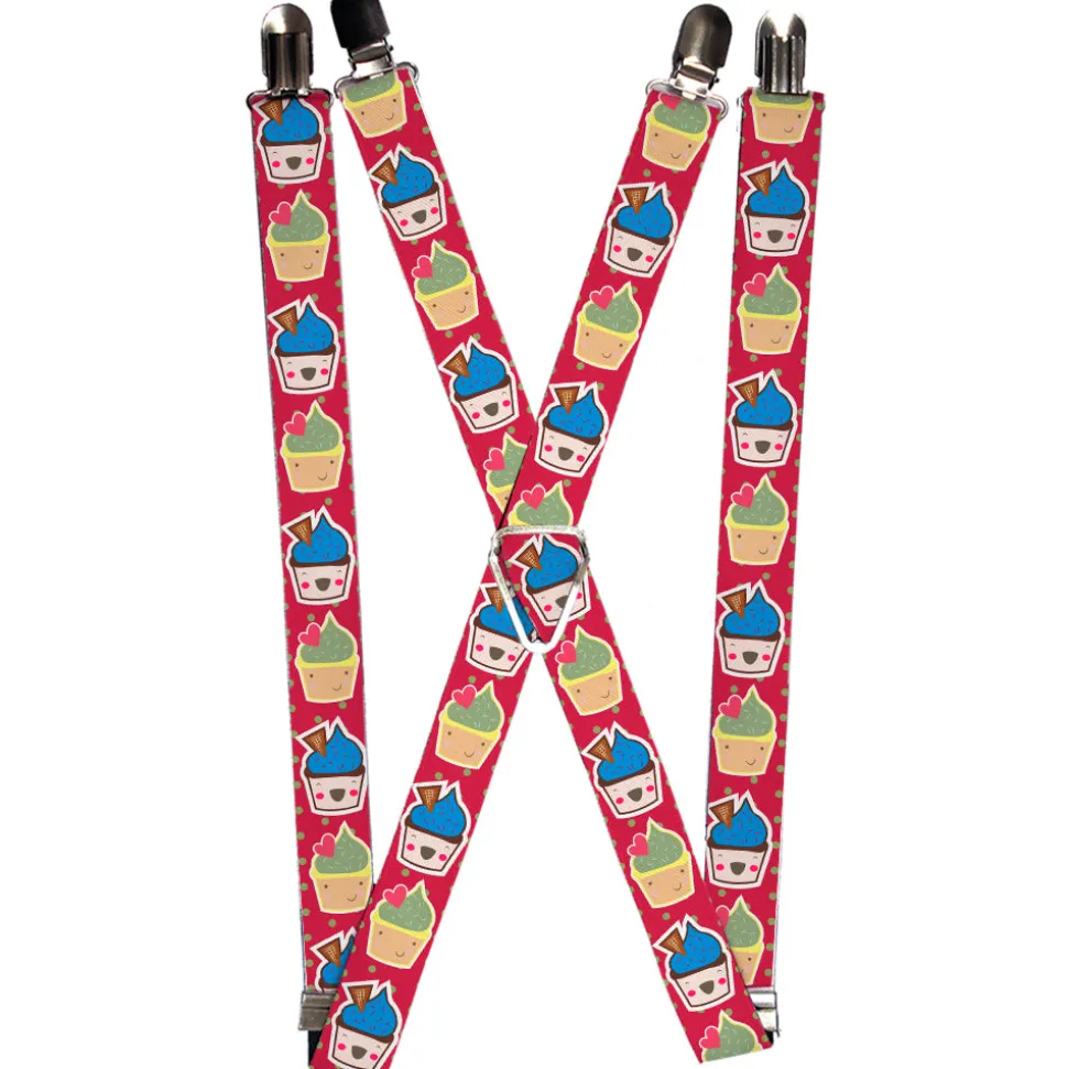 Suspenders - 1.0" - Happy Cupcakes/Dots Pink/Green