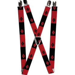 Suspenders - 1.0" - Harley Quinn Diamond Blocks2 Red Black Black Red
