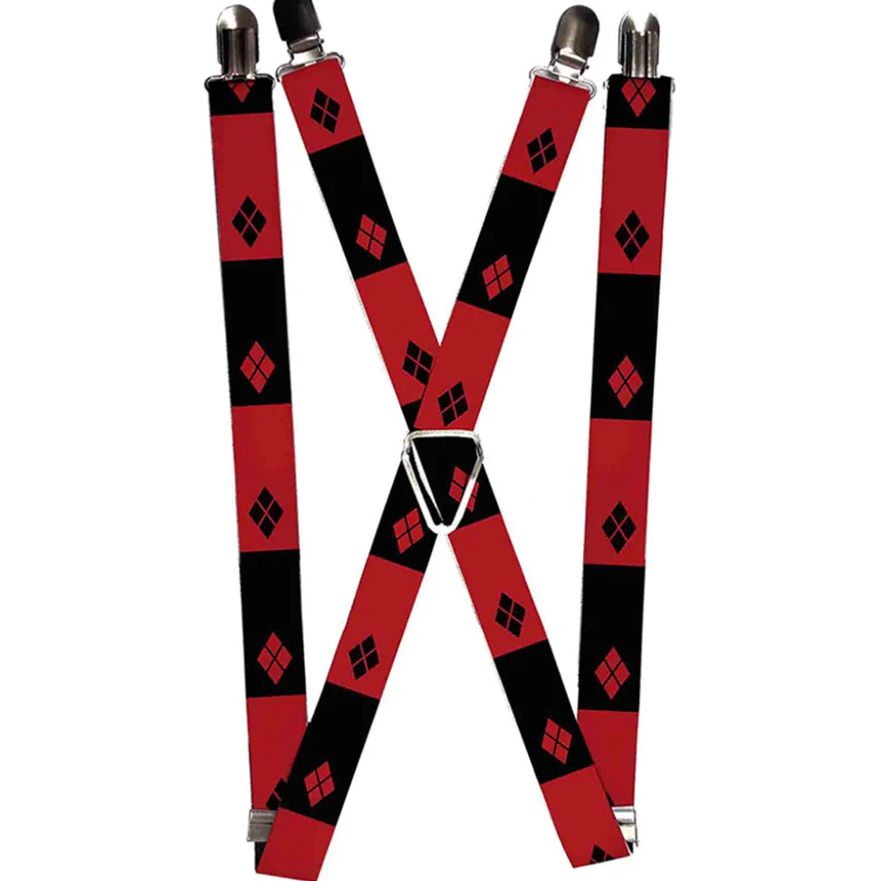 Suspenders - 1.0" - Harley Quinn Diamond Blocks2 Red Black Black Red