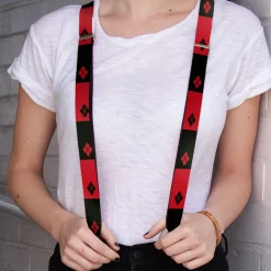 Suspenders - 1.0" - Harley Quinn Diamond Blocks2 Red Black Black Red
