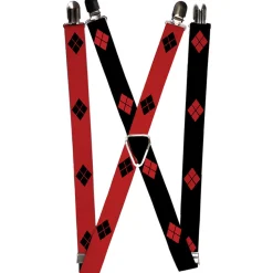 Suspenders - 1.0" - Harley Quinn Diamonds Red Black + Black Red
