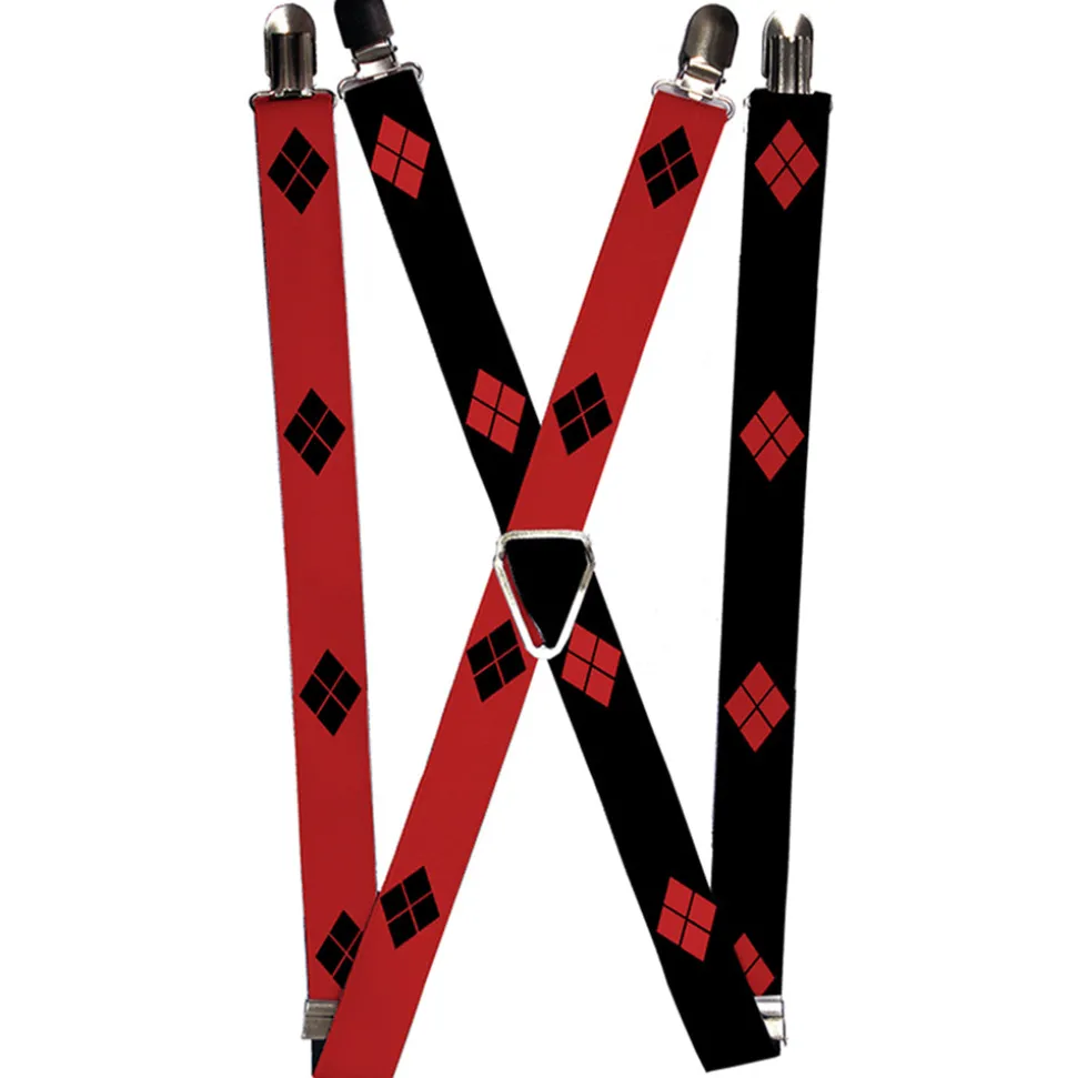 Suspenders - 1.0" - Harley Quinn Diamonds Red Black + Black Red