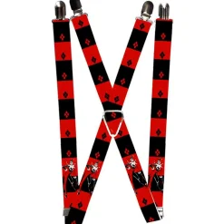 Suspenders - 1.0" - Harley Quin Standing Pose Diamonds Black Red