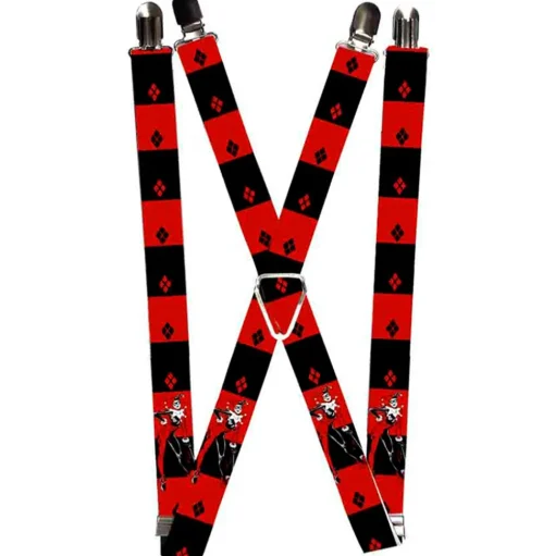 Suspenders - 1.0" - Harley Quin Standing Pose Diamonds Black Red