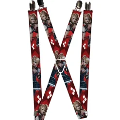 Suspenders - 1.0" - Harley Quinn 2-Arkham Knight Poses Diamonds Reds White