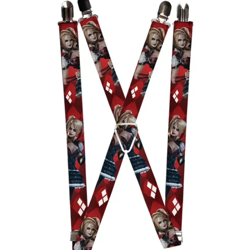 Suspenders - 1.0" - Harley Quinn 2-Arkham Knight Poses Diamonds Reds White