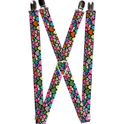 Suspenders - 1.0" - Hearts Black/Multi Color