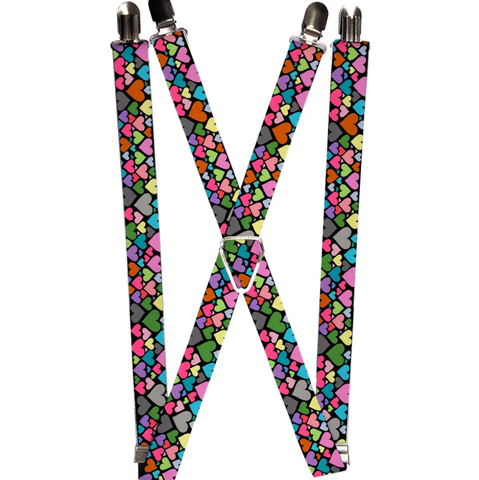 Suspenders - 1.0" - Hearts Black/Multi Color