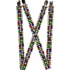 Suspenders - 1.0" - Houndstooth Black/White/Multi Neon