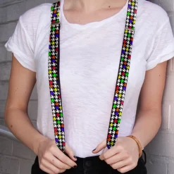 Suspenders - 1.0" - Houndstooth Black/White/Multi Neon