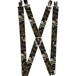 Suspenders - 1.0" - Jack Sparrow's Flag Icons Skull & Crossed Swords Rope Black Tan Cream Gray